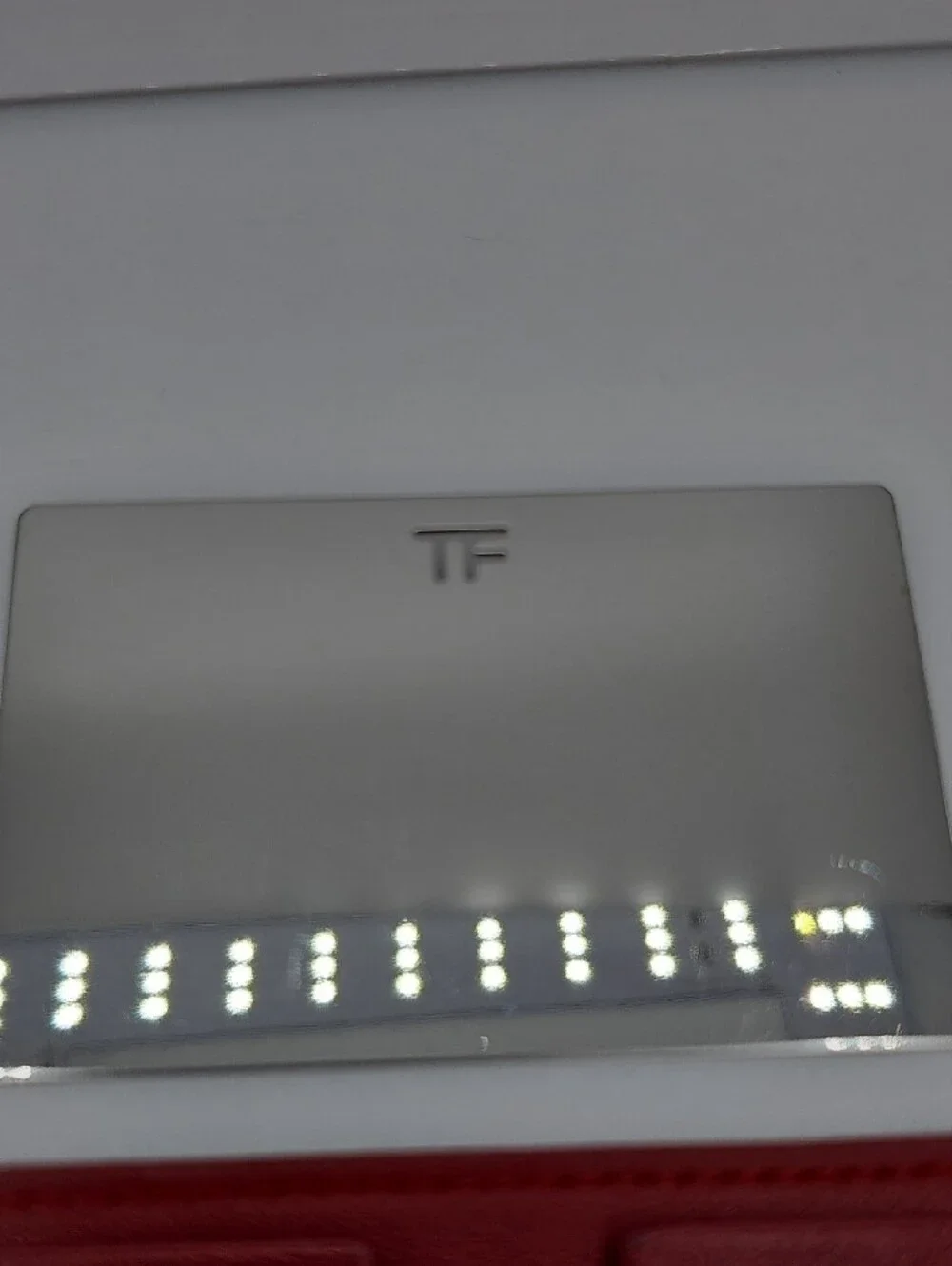 Tom Ford Silver Mirror Card with Burgundy Leather Card Sleeve